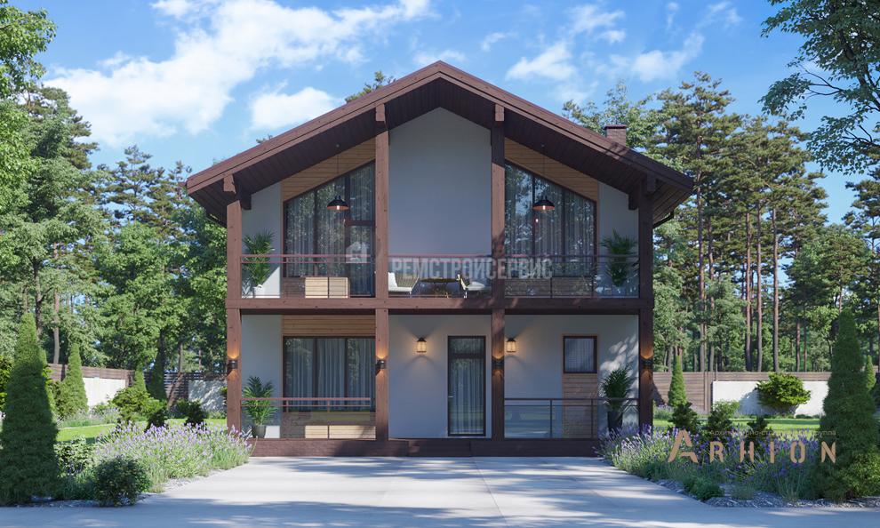 4. Проект одноэтажного дома в стиле шале с двускатной кровлей, t-62-01, площадью - 186 кв c мансардой, терассой, балконом